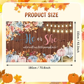 AIBIIN Pumpkin Gender Reveal Backdrop He or She What Will Our Little Pumpkin Be Photography Background Rustic Wood Fall Gender Reveal Party Decorations Photo Booth Props 70.8 x 43.3 inch