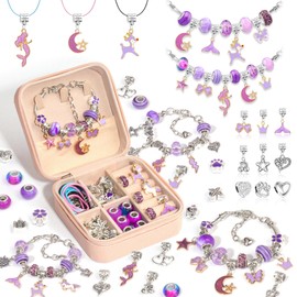 ManyRICE Jewellery Bracelet Making Kit, 68 PCS DIY Charm Bracelet Making Kit for Girls, A Perfect Birthday Gifts for Girls Age 6 7 8 9 10, with Portable Bracelet Jewelry Box and Gift Bag