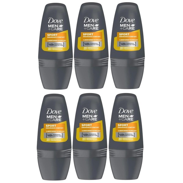 DOVE Men+Care Deodorant "Sport" Roll-On Deodorant Pack of 6 x 50 ml