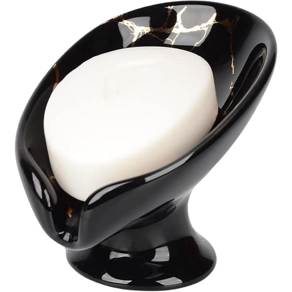 Ceramic Soap Dish Holder,Self Draining Soap Holder, Leaf-shape Easy Cleaning