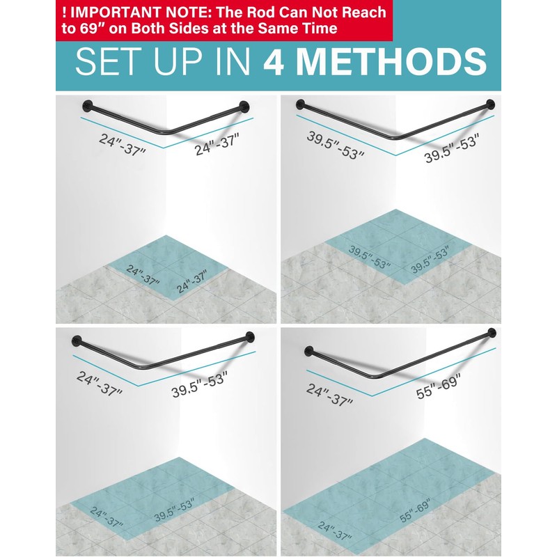 Crkmire Corner Shower Curtain Rod, [24"-53"] x [24"-53"] Adjustable L