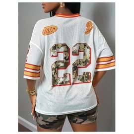 MakeMeChic Women's Jersey Shirts Number Graphic Oversized Y2K Tee Tops White Orange Large