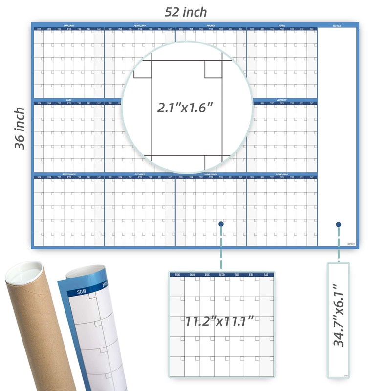 Large Dry Erase Wall Calendar - 52"x36" - Blank Undated