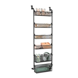 HEVOY Over The Door Organizer, Metal Behind Door Hanging Storage, Toys Umbrellas Bags Organizer Rack, Large Capacity Organizer for Bedroom Bathroom Kitchen Pantry Closet Cabinet (Black,Six-Tier)