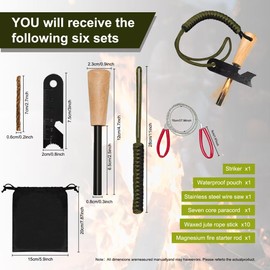 Kzviglo Ultimate Fire Starter Kit - Magnesium Rod, Flint and Steel Striker, Wire Saw, Waxed Jute Tinder, Paracord Strap, and Waterproof Pouch - Ideal for Camping, Hiking, Emergency