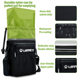 LANNEY Dog Treat Pouch Pet Training Bag for Small to Large Dogs, Treat Tote Carry Kibble Snacks Toys for Training Reward Walking, Metal Clip, Waist Belt, Shoulder Strap, Poop Bag Dispenser