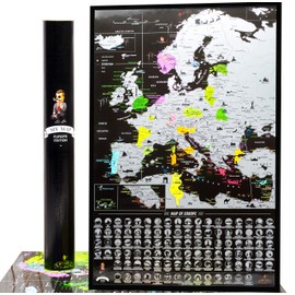 Europe Scratch Off Map Travel map Push pin Map EU Detailed map of Europe travel Wall map with Landmarks Bucketlist scratch off Europe travel map 16x24 Vibrant Black Mymap