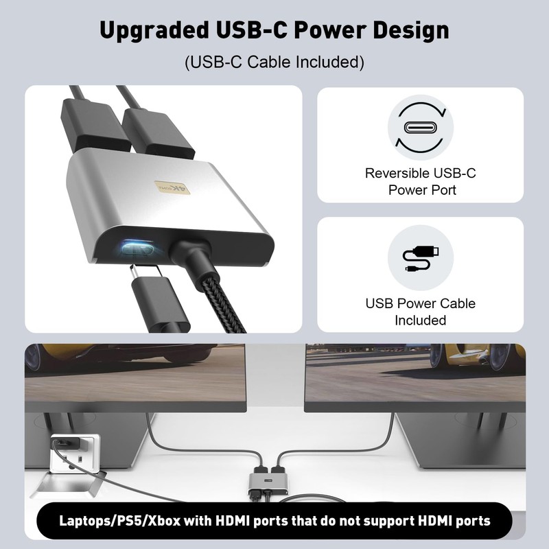 UANTIN DisplayPort to HDMI and DisplayPort Adapter, 4K 60Hz DP