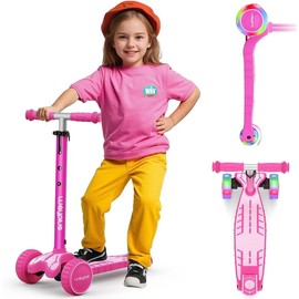 3 wheel scooter for kids ages 3 25mm extra thick deck light up wheels for kids ages levels adjustable heights three wheel scooter for kids ages 812 max load 180lbs - Color: Pink, Size: Default