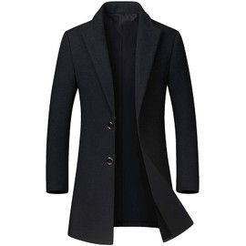 chouyatou Men's Mid-Length Single Breasted Wool Blend Top Coat (Small, Black)