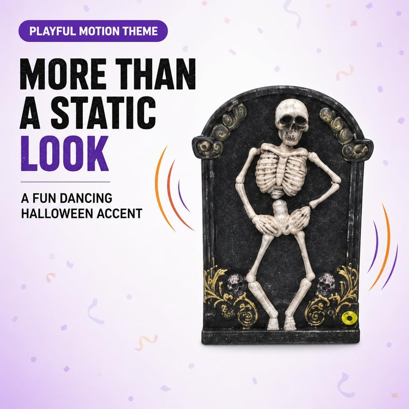 Halloween Skeleton Tombstone Figurine - Spooky Graveyard Indoor Decor Prop