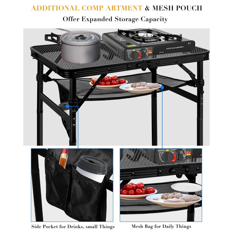 Honagu Folding Grill Table, Height Adjustable Metal Picnic Outdoor Table,