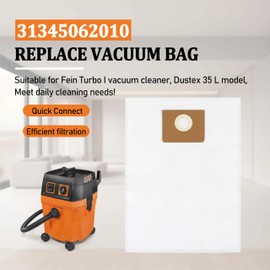 31345062010 for Fein vacuum bags,Nonwoven Fleece Filter Bag for Fein Turbo II Dust Extractors, Dustex 35 L Model, 5-Pack
