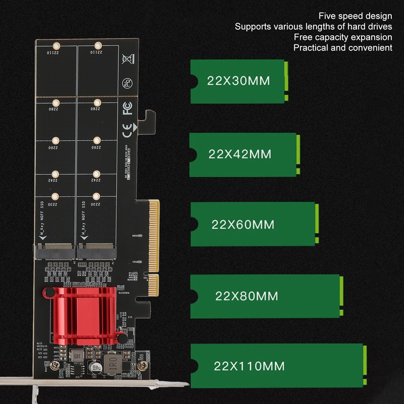Dual M.2 PCIe NVMe Adapter with PCIe Bifurcation Function SSD