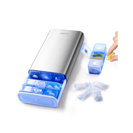 Vaydeer Large Weekly Pill Organizer 3X a Day,Metal 7 Day Travel Pill Box with Double Protection,Portable Pill Case for for Medication, Vitamins, Fish Oils, Supplements(Silver)