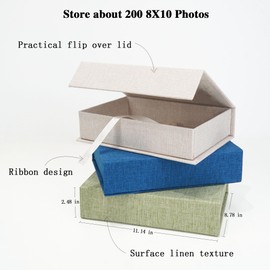 Vienrose Linen 8" x 10" Photo Cases and Postcard Keeper Storage Container Box 1Pcs for Photo, Postcard, Decorative Paper, Navy Blue