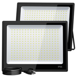 XXBSAZ 2 Pack 200W LED Flood Lights Outdoor, 25,000LM Plug-in Hardwire Work Light IP66 Waterproof - 6500K Daylight Bright for Yard, Garage, Stadium