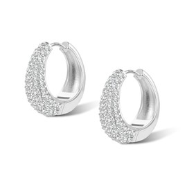 ALEXCRAFT Cubic Zirconia Earrings Silver 925 Women's Hoop Earrings for Women Girlfriend Mum Girls, White Gold