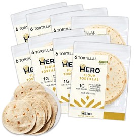Hero Flour Tortilla Wraps - Soft Net Low Carb Tortillas | High Fiber, 1g Net Carbs & 80 Calories Per Serving (48 Tortillas, 8 Packs of 6)