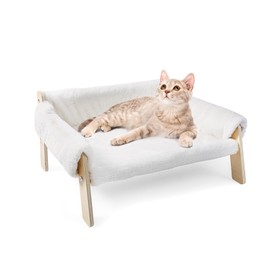 piorlado Cat Sofa Bed Elevated Raised Kitten Bed Breathable Soft Cat & Small Dog Couch with Removable Cover Hold up 15kg for Indoor Cats and Small Dogs（White）