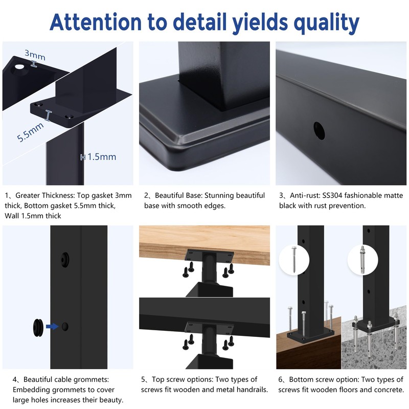 Gyykzz One-Stop Cable Railing Post Kit, 2Pack Level Drilled Line