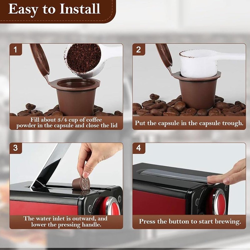 Yerleomit Pack of 6 Refillable Coffee Capsules for Nespresso, Refillable