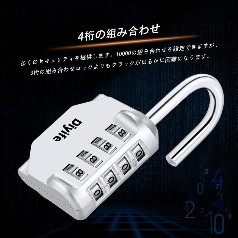 Diyife Padlock, Dial, Key, Combination Lock, 4 Digit Combination Lock,