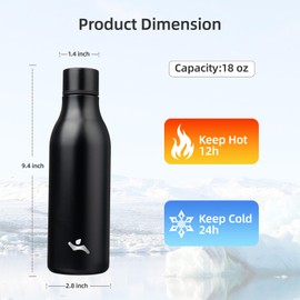 Konokyo Insulated Water Bottle with Strap,18 oz Double Wall Stainless Steel Vacuum Bottles Metal Water Flask,Black