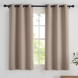 PONY DANCE Net Curtains Opaque Short Curtains Kitchen Bistro Curtain Set of 2 H 120 x W 90 cm Blackout Curtains with Eyelets Short Curtains Heat-Insulating Taupe