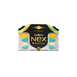 Laflare NEX 3D NAIL, Handcrafted Regular Length Acrylic Fake Nails with Nail Glue, Manicure Stick, Mini File (Stiletto Shape, Banana)