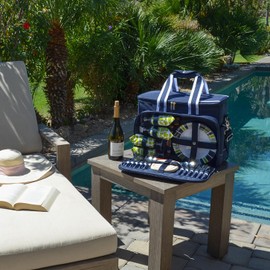 Picnic at Ascot- Original Insulated Picnic Cooler on Wheels with Service for 4- Designed & Assembled in The USA