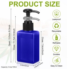 Domensi 24 Pcs 100ml /3.4 oz Pump Bottle Mini Travel Bottles Small Dispenser Containers Plastic Pump Lotion Dispenser Empty Square Travel Size Containers Toiletries (Blue)