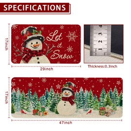 Roszwtit Christmas Snowman Kitchen Rugs and Mats Set of 2, Merry Christmas Kitchen Mat, Winter Holiday Xmas Washable Non-Slip Floor Mats for Christmas Kitchen Decor - 17x29 and 17x47 Inch