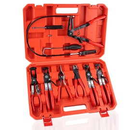 9PCS Hose Clamp Pliers, Long Reach Hose Clamp Tool Remover for Water Hose and Automotive Coolant Radiator Heater with Flexible Wire Long Reach Hose Clamp and Flat Band Pliers