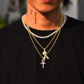 U7 Initial Necklaces for Women Men 18K Gold Plated CZ Inlaid Shiny Iced Out Monogram Jewelry Name Style Golden Crown Letter A Necklace Pendant with Chain 22 Inch