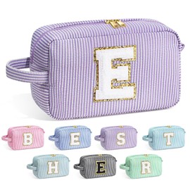 YOOLIFE Birthday Gifts for 4 5 6 7 8 9 10 11 12 13 14 15 16 Year Old Girl Gifts, Purple Gifts for Women Teen Girls Kids Her Daughter, Monogram Initial Girls Makeup Bag, Letter E