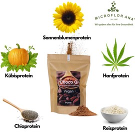 Choco Qi® Vegan - 600g - Pflanzliches Eiweiß - Low Carb - BCAA 2:1:1 - Proteinpulver - Proteine - Schokolade - Sonnenblumenprotein - Hanfprotein - Kürbisprotein - Reisprotein - Chiaprotein