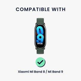kwmobile Strap Compatible with Xiaomi Mi Band 8 / Mi Band 9 - Silicone Magnetic Closure - 5.5-8.7 inches (14-22 cm) - Black