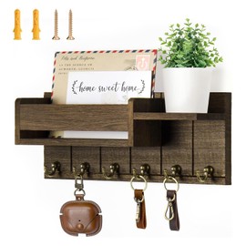 Bocguy Key Holder with Shelf, Wooden Key Holder with 6 Hooks, Decorative Key Holder Wall, Key Hanger, Key Rack for Entrance, Living Room, Hallway, Office (Wood Colour)