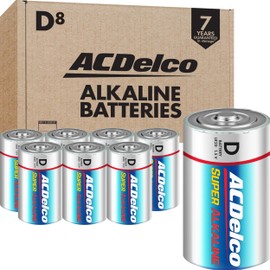 ACDelco 8-Count D Batteries, Maximum Power Super Alkaline Battery for Home and Office, 7-Year Shelf Life, Reclosable Packaging