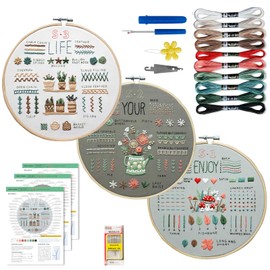 3 Sets embroidery kits easy to follow videos&instructions for beginners adults to learn 33 Different Stitches DIY Kits Includes Stamped Flower Pattern Hoop Color Threads Tools For Decorative ornaments