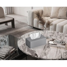 GOLRANLYE Tissue Box Cover Rectangular PU Leather Facial Tissue Box Holder for Dresser Bathroom Decor (Linen Grey)