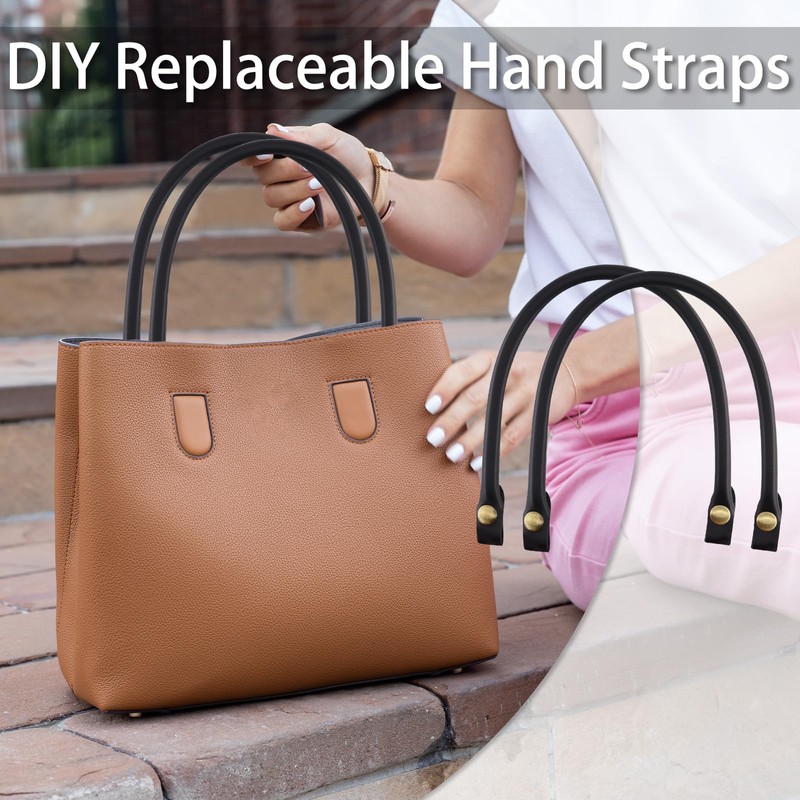 alwaiiz Pack of 2 Press Stud Bag Handles, Leather, Replacement
