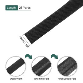 MECCANIXITY 1/2 Inch Double Fold Bias Tape Polyester Continuous Bulk Bias Tape for Sewing,Seaming Quilting Hemming Binding Crafts (Black 25 Yards)