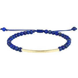 KELITCH Lapis Lazuli Beaded Bracelets Hand Braided Gold Bar Strand Bracelets Fashion Bangle - Dark Blue