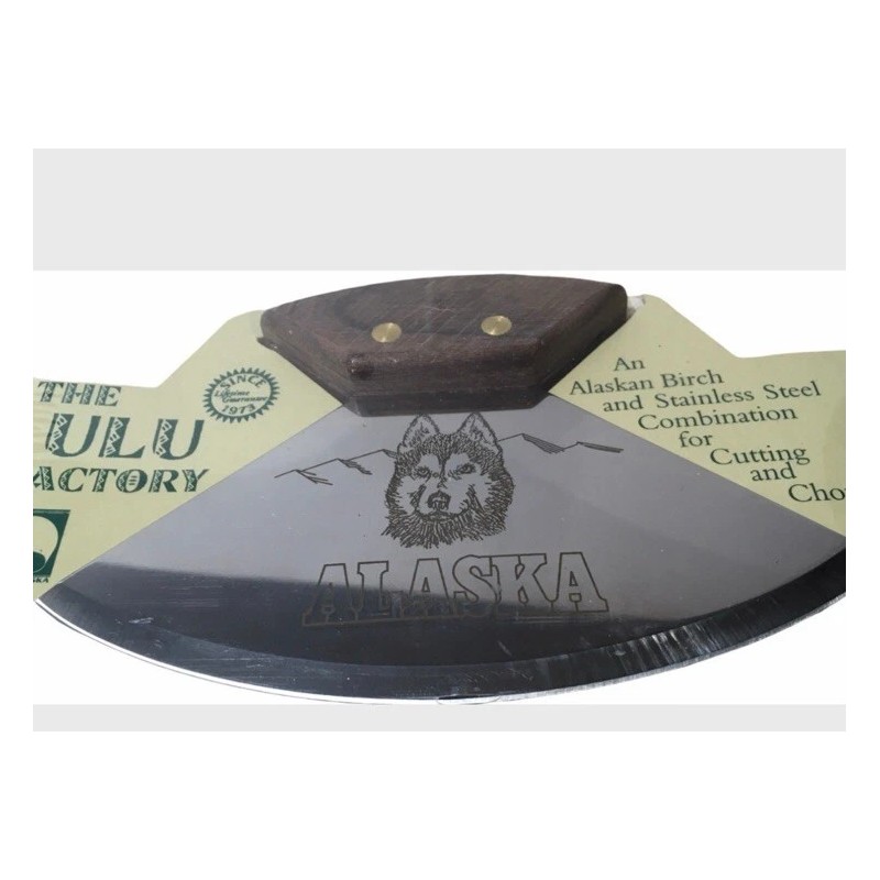 New Alaska Ulu Factory Walnut Wood Handle Knife Etched Wolf