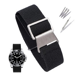 JBR French Troops Parachute Style Watch Band - Elastic Fabric Nylon Waterproof Military Replacement Watch Strap - Choice of Colors - 18mm 20mm 22mm (20mm, A-Black)