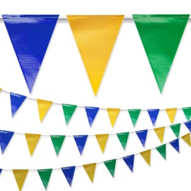 NACARUM Blue & Yellow & Green Pennant Banner Flags | OSHA 500lb Rated | Strand Fade Resistant 【102FT】