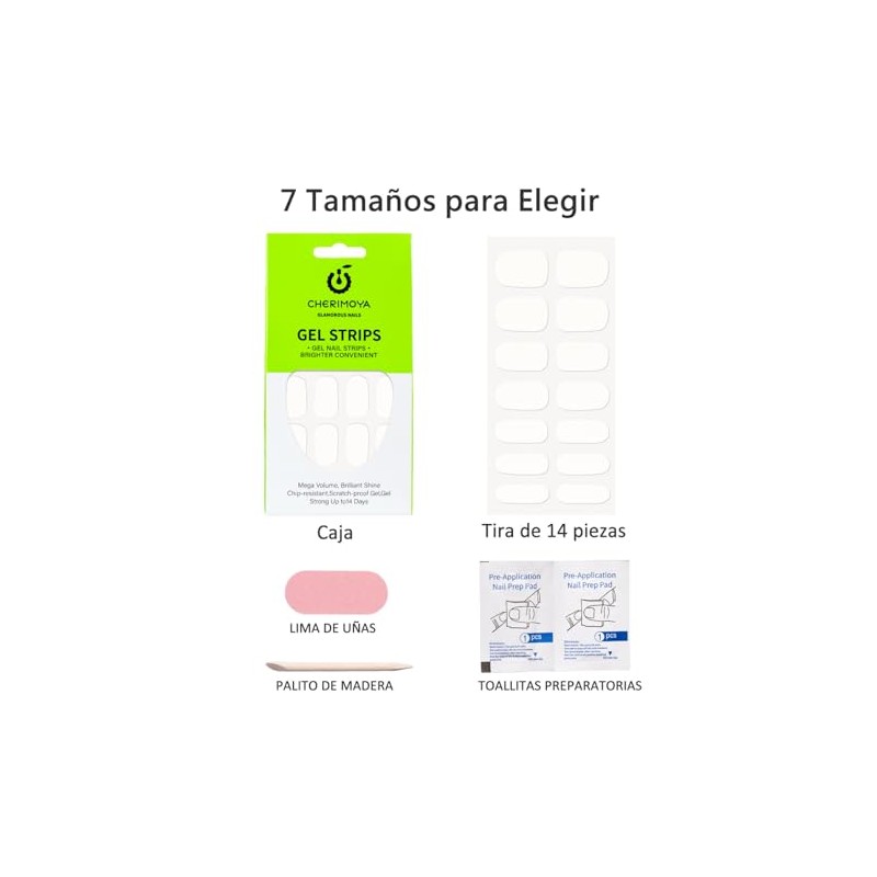 Cherimoya 14Pzs Tiras de Uñas de UV gel Semicuradas