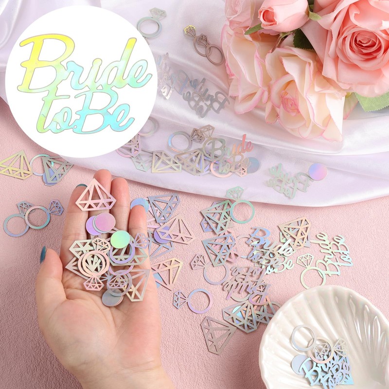 100pcs Wedding Party Confetti, Iridescent Glitter Foil Confetti Bride To